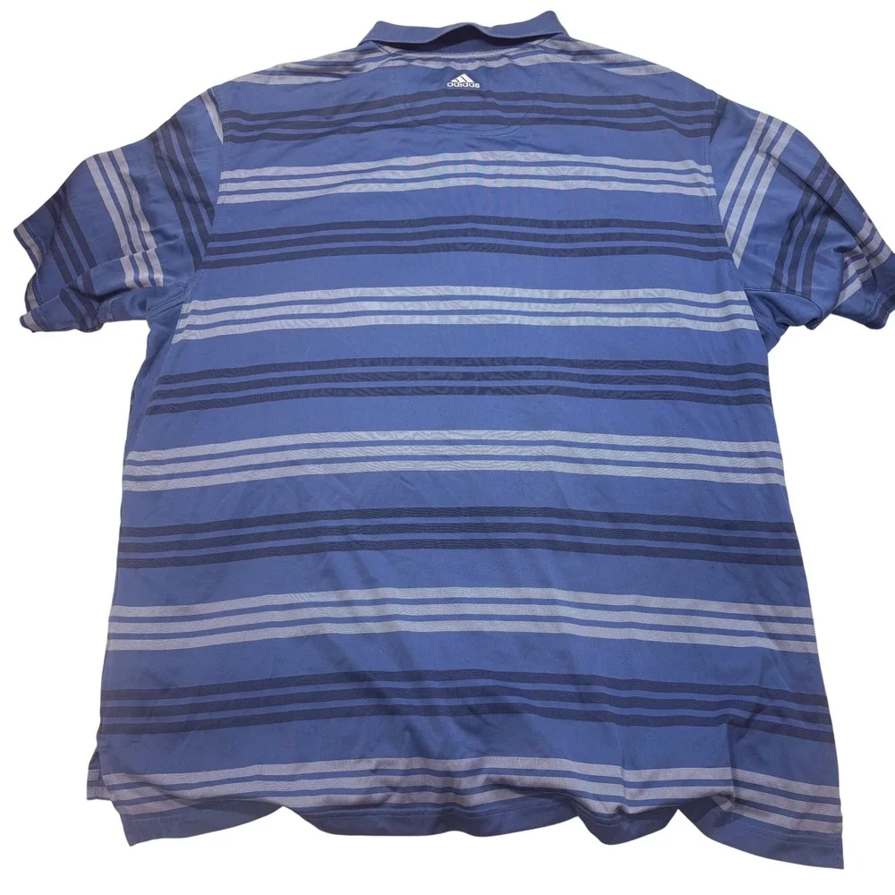 Adidas Mens Blue Striped Golf Polo Shirt Short Sleeve Performance Polyester 4959